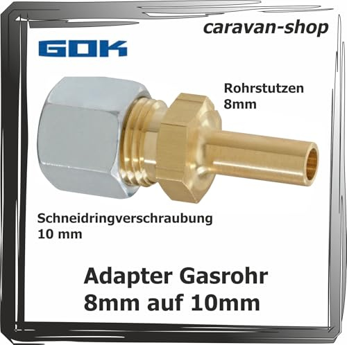 Gas Adapter für Gasrohr 8 auf Gasrohr 10 mm Propan Flüssiggas Reduzierung caravan Wohnmobil