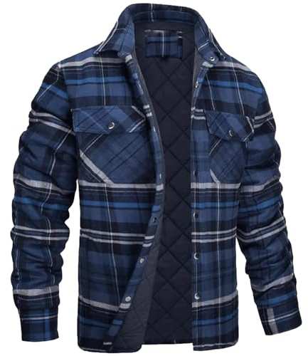 PODOLIXIA Veste chemise à carreaux pour homme - Veste d'hiver chaude - Veste de bûcheron doublée - Chemise thermique avec bouton pression et poches de poitrine - Chemise en flanelle - Veste en