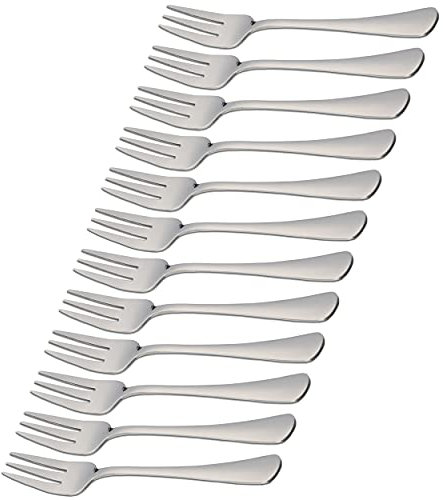 Juego de 12 Tenedores de Postre de Acero Inoxidable 15 x 2,05 cm, Acabado Pulido Espejo, Aptos para Lavavajillas