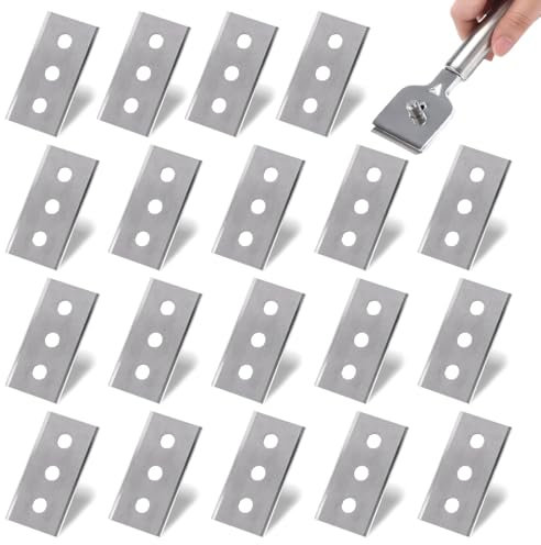 VYIBPDY 20 Stück Ceranfeldschaber Klingen, Doppelseitige Schaberklingen Kochfeldschaber Ceranfeld Ersatzklingen Kratzer mit Drei Löchern, für Glasschaber und Kochfeld Schaber