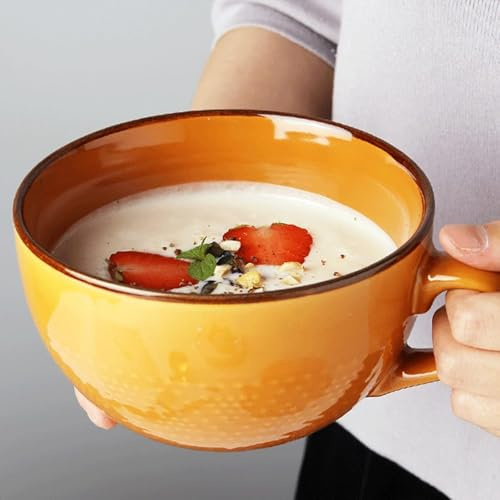 Arawat 700 ML Large Mugs Ceramic Cups with Handles Cute Coffee Cup Ceramic Tea Mug with Spoon Coffee Tea Cereal Bowls Porcelain Large Mugs for Hot Drinks Blue Soup Giant Mug