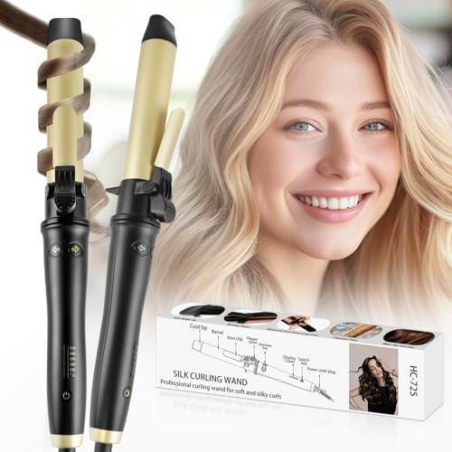 Arricciacapelli Automatico 32mm - Ferro Arricciacapelli per Ricci Grandi, Ferro Capelli per Rivestimento Antistatico in Tormalina Ceramica,130-210°C Arriccia Capelli a Riscaldamento Rapido,Display LCD