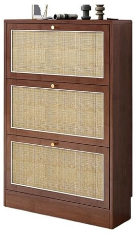 Zapatero de madera ultrafino para apartamentos pequeños, sala de estar, entrada, armario de entrada estrecha con función de almacenamiento para el hogar, zapatero en color nogal