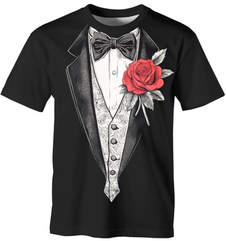 GHUALURU Tuxedo T-Shirt | Short Sleeve Funny Tux with Bowtie Tee Shirt for Men Women,Black5,L