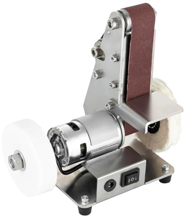 Pulidora minilijadora de banda, lijadora de mesa para bricolaje, carpintería, afilado de metal, fabricación de cuchillos, plata, 15 x 12 x 18 cm