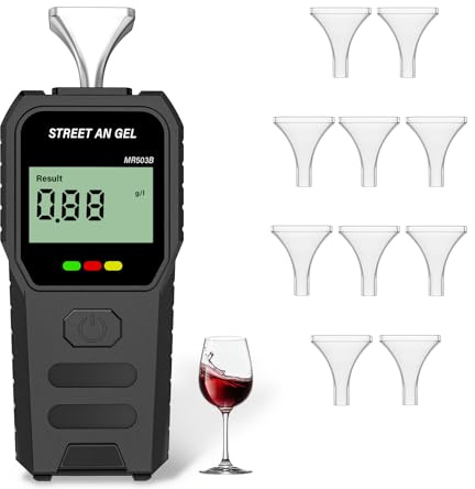 Daakro Alkoholtester, professioneller Alkoholtester mit LCD-Display, Polizeigenau Alkoholmessgeräte, Tragbarer Promillemessgerät mit 10 Mundstücken, geeignet für zu Hause und Outdoor-Partys