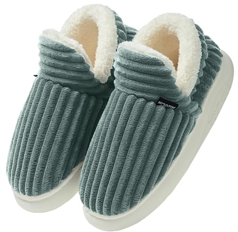 Donpapa Zapatillas de Estar por Casa Mujer Hombre Invierno Cálido Cerradas Cómodo Algodón Pantuflas con Espuma de Memoria Verde Oliva 270