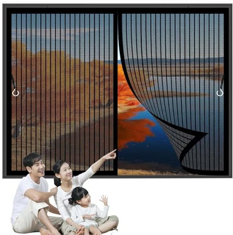 Magnetic Fly Screens for Doors 62 x 88 cm Magnetic Closure, Easy to Install, Insect Protection Mesh Fly Mosquito Curtain Customizable for Multiple Curtain Types, Black