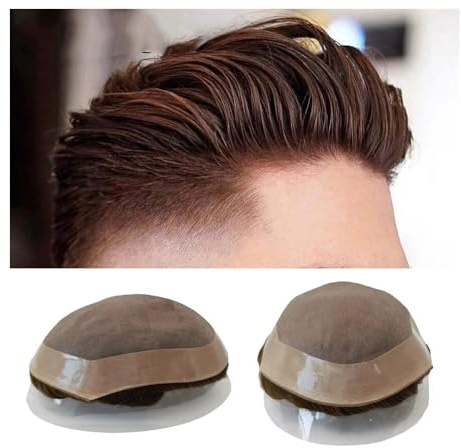 Tupé de aspecto natural para hombre Peluca de peluquín de cabello humano for hombres, Mono de encaje fino duradero, peluca de prótesis de cabello masculino, peluquín for hombres, sistema de reemplazo
