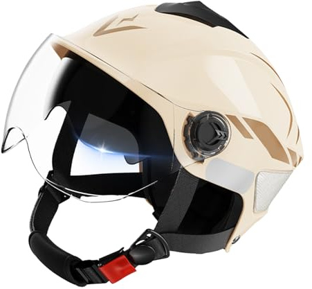 Buhygn Casco Di Sicurezza Scooter, Attrezzatura Per Il Casco, Con Design A Doppia Visiera, Adattamento Regolabile E Confortevole, Nero, Per Adulti, Moglie, Marito, Uomo, Amici, Famili