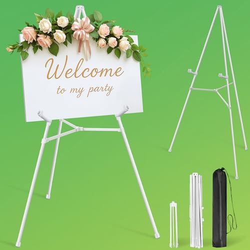 VAIIGO Easel Stand for Display Wedding Sign, Welcome Sign, Poster, 163cm Adjustable Tripod Easel for Lightweight Canvas & Painting, Portable Folding Metal Floor Easels with Carry Bag - White