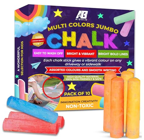 AIBULO 20-Pack Jumbo Chalks for Kids – Extra Large Chunky Washable Sidewalk Chalk Sticks – Bright Outdoor Playground & Pavement Chalk – Non-Toxic Driveway Garden Summer Toys for Children Aged 3+