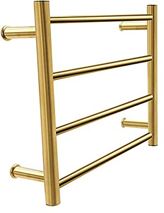 Portasciugamani elettrico riscaldato – Scaldasalviette da parete a 4 barre in acciaio inossidabile 304 spazzolato oro radiatore plug-in e opzioni cablate per asciugare il bagno