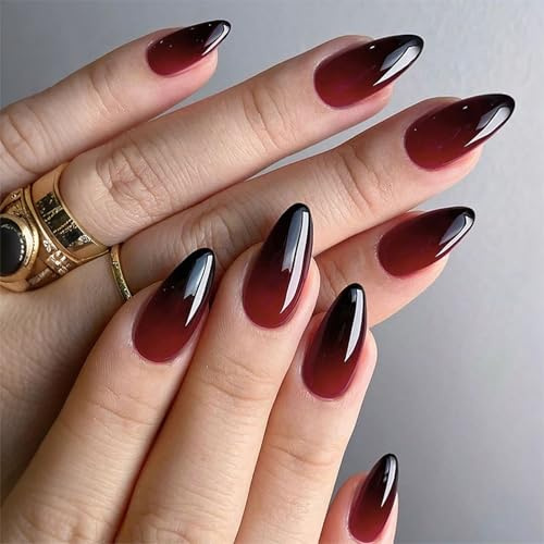 Calkkrer 24 Stück Weihnachts Aufdrücknägel Press On Nails, Almond Form, Rote Farbverlauf Weihnachts Künstliche Nägel Zum Aufkleben, Fake Nails Kurz Für Weihnachten