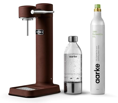Aarke Carbonator 3, Wassersprudler aus Edelstahl im modernen Burgundy Finish mit BPA-freier 1L PET-Flasche + CO2 Zylinder, Sprudelwasserbereiter fu?r Leitungswasser, kompatibel mit 60L CO2-Zylindern
