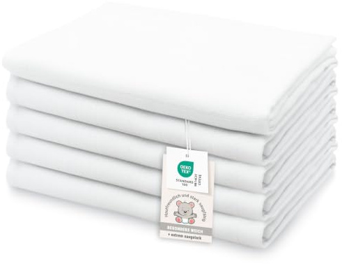 ZOLLNER 5er Set Musselin Spucktücher in 120x120 cm aus Baumwolle - hautfreundliche Mulltücher - besonders weich und extrem saugstark - waschbar bis 95°C - in weiß