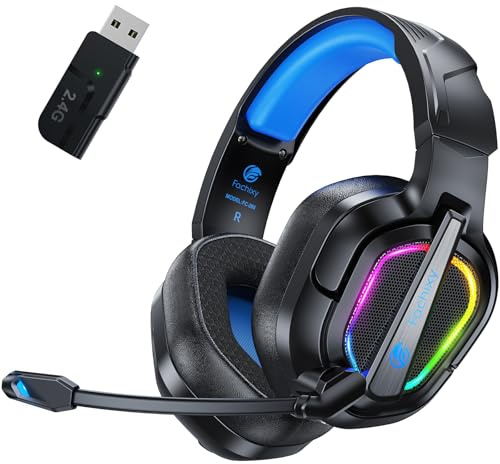 Fachixy FC200 Foldable Wireless Gaming Headset with Mic - 2.4GHz USB & Bluetooth Headsets With 50Hrs Battery Life, for PS5/PS4/PC/Mac/Switch - Black Blue
