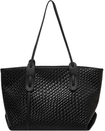 Generisch Large Woven Tote Bag – Leather Shoulder Purse for Women Lightweight Foldable Handbag for Shopping, Work, Travel, Pool, Beach, Vacation, and Everyday Daily Carry 17.72 Inches