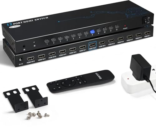12 Port 8 Port HDMI Switch 12 in 1 Out - 4K HDMI Switcher Selector mit IR-Fernbedienung, 4K@30Hz Kompatibel mit Laptop, PS5, Xbox, Fire TV, Blu-ray-Player, Set-Top-Box, Fernseher, Monitor, Projektor