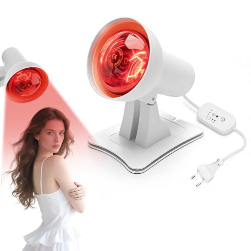SGZIOO Lampe Infrarouge 150 W, Lampe Infrarouge Chauffante avec Minuterie et Température Réglable, Angle Réglable, Lampe Chauffante Infrarouge pour une Fatigue Musculaire Relaxante (Blanc)