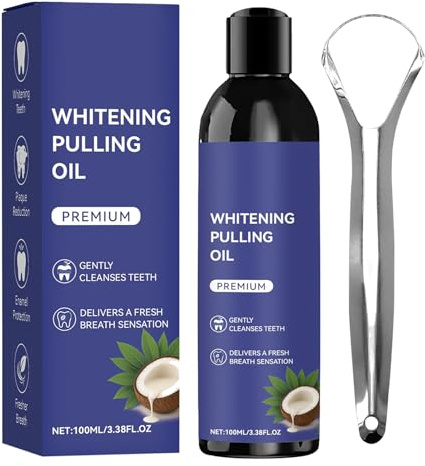 Mouth Oil Pulling – 100ml Deep Clean Mouthwash with Tongue Scraper | Daily Swish Liquid Cleaner for Teens & Adults | Breath Freshening Morning & Night Care for Home or Travel