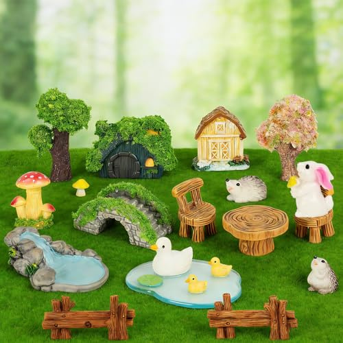 KKSTY Fairy Garden Accessories, 23-Pieces Resin Miniature Figurines, Mini Garden Decor for Terrariums, Bonsai, Succulent Pots, Desktop Landscaping, Aquarium Decoration