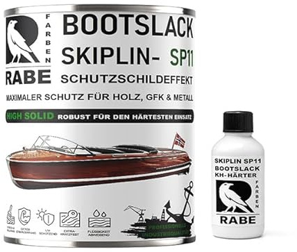 RABE 2K Bootslack Glänzend Skiplin SP11 High Solid 2 Komponenten Yachtlack für Holz Metall GFK Boot Versiegelung Farbe (Farblos, 550ml.)