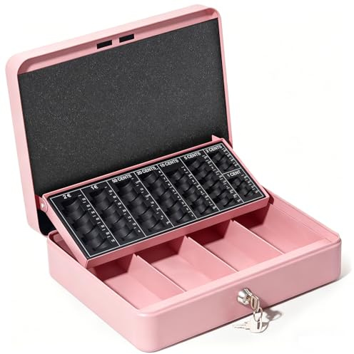 GREELUE Geldkassette mit münzzählbrett, Kasse Abschließbar, Cash Box Groß, Spardose, Geld organizer (Pink-30cm)