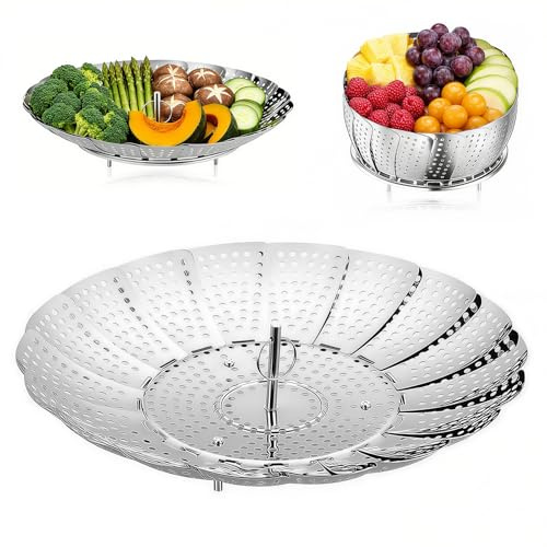2 Stück Einstellbar Dünsteinsatz (18-27cm) Faltbar Dämpfeinsatz Topf | Dampfeinsatz für Topf für Dampfbrötchen, Fisch, Gedämpftes Ei und Meeresfrüchte. Geeignet für viele Gerichte.