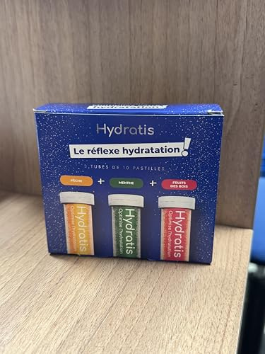 Hydratis Pastilles Effervescentes, 3 Tubes de 10 Pastilles, Fruits des Bois, Menthe et Pêche, Électrolytes, 100% Vegan
