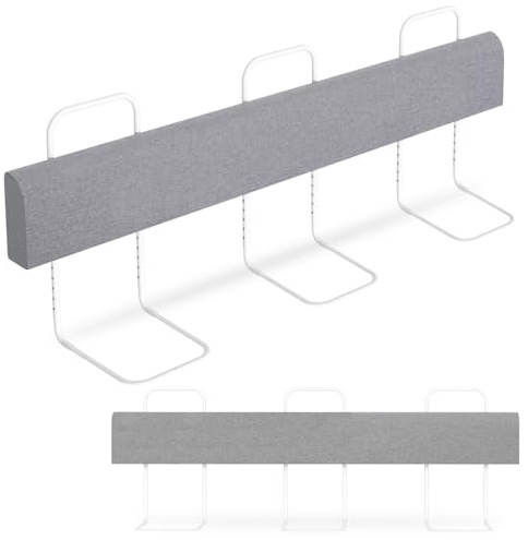 Eikuavons Bettgitter Bettschutzgitter 180 cm, Rausfallschutz für Kinderbett und Familienbett, 5-Fach höhenverstellbar 40-60 cm, biegsames weiches Bettgitter mit 3 Halterungen, Grau