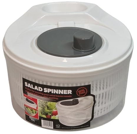 MTK Salad Spinner | Lightweight Dishwasher Safe Salad Dryer | Easy to Use, Easy to Clean | Spin to Wash, Dry & Dress Vegetables | Transparent Serving Bowl & Colander Basket, White