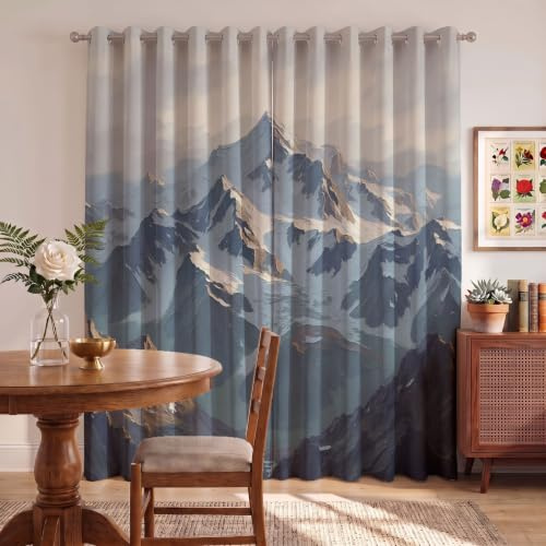 MLSOWM Tende per Interni Maestosa Catena Montuosa Tenda Oscurante 140x160cm Tenda Termica Isolante Freddo Tendoni Stile Realistico con Occhielli per Camera Soggiorno Finestre, Grigio