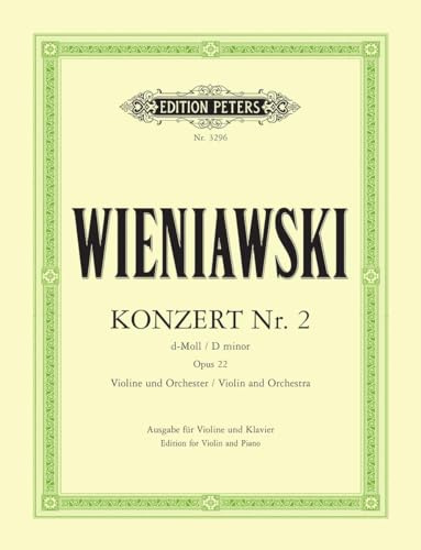 EDITION PETERS WIENIAWSKI - VIOLIN CONCERTO NO.2 IN D MINOR OP.22 - VIOLIN Klassische Noten Violine