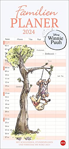 Winnie Puuh Familienplaner 2024. Terminkalender mit Abenteuern von Winnie Puuh und seinen Freunden. Praktischer Wandkalender mit 5 Spalten. Liebvoll illustrierter Wandplaner.
