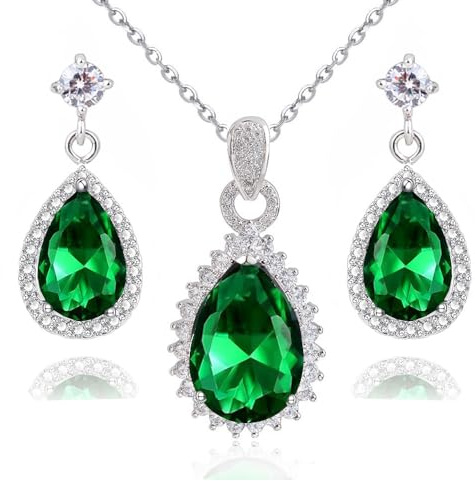 Crystalline Azuria Damen Kostüm Schmuck-Set Hochzeit Schmuck-Set mit Tropfenfürm Halskette und Ohrringe Zirkonia Kristalle Brautjungfer Schmuck