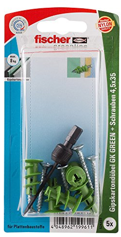 Fischer Gipskartondübel GK Green S K, 5 x Spanplattenschraube 4,5 x 35, 1 x Setzwerkzeug, 524837