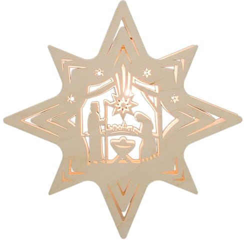 weigla - Fensterbild original Erzgebirge Stern Christi Geburt I Weihnachtsdeko Fenster I 1 Lampe I 7 W, E14 I Fensterbild Weihnachten I Weihnachtsbeleuchtung aus Holz I Fensterdeko hängend