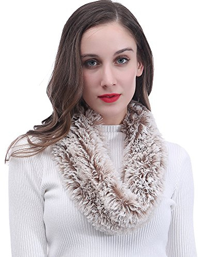Lina & Lily Zweifarbiger Loopschal Winterschal aus Kunstpelz (Braun & Weiß)