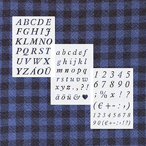 3er Schablonen Set 0023 Kursiv - Buchstaben groß, klein und Zahlen