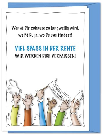 Freche Grußkarte zum Abschied von Kollege/Kollegin, XXL Karte mit Umschlag | Originelle Karte zur Verabschiedung von Kollegen / Kolleginnen in Rente, Ruhestand, Pensionierung. Lacher garantiert!