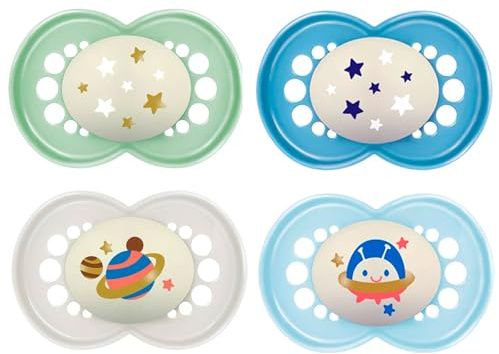 MAM Night Original Nuckel 6+ leuchtend SkinSoft Silikon Schnuller 6-16 // 4er Set // inkl. 2 Sterilisiertransportboxen