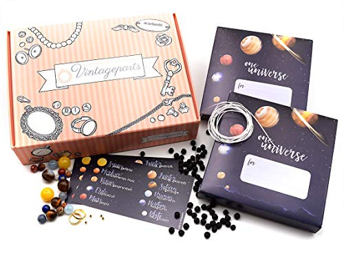 Vintageparts Set CLEO Geschenkset Galaxy Set zum Armband selber machen für 2 Edelstein und Naturstein Perlen Armbänder mit Sonnensystem