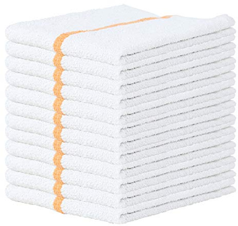 Arkwright Qwick Wick Bar Mop Towels - (Pack of 12) 100% Cotton Quick Dry Dishcloths, Super Absorbent Multipurpose Cleaning Rags for Restaurants, Kitchen, Bathroom, Hotel, 16 x 19 in, Gold Stripe