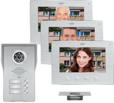 ELRO Türsprechanlage Dreifamilien Video Türgegensprechanlagenset mit 3 Farbmonitoren und Türöffner
