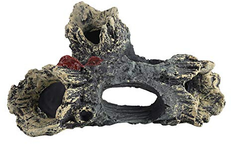 Arredo Acquario Resina | Ornamento Tronco Artificiale con Grotta per Decorazione Paesaggi Acquatici Naturali | Atossico e Sicuro per Pesci - Dimensioni 15x10x8 cm