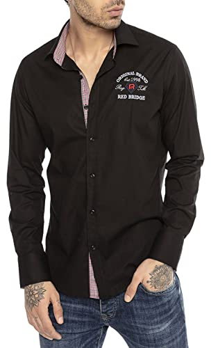 Camisa clásica Manga Larga con Bordado en el Pecho para Hombre Negro M