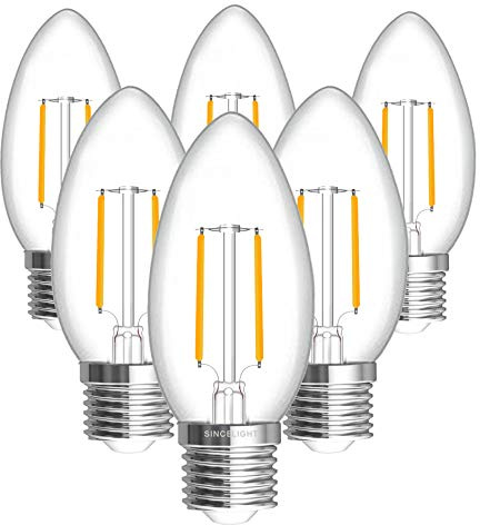 SINCELIGHT Vintage LED-Glühbirne mit E27-Sockel, Retro, B35 Klassische Kerzenform, Omnidirektionale, 3W, 250lm, Entspricht 25W, 2700K Warmweiß, 6er-Pack