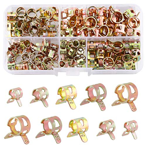 Rybtd Clip à Ressort Tuyau Serre-Joints 100 PCS Collier Durite Essence 6-10mm Collier de Serrage Ajustable 5 Sortes de Tailles pour Fixer Tuyaux Souples et Durites