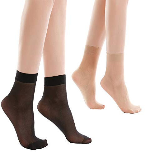 HA WA 12 Pairs Women's Ankle High Sheer Pop Nylon Socks, 20D Transparent Comfortable Silk sheer Socks (Nude+Black)